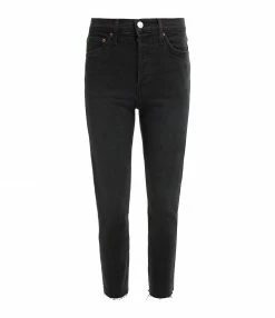 RE/DONE Jean Crop Taille Haute Noir Délavé