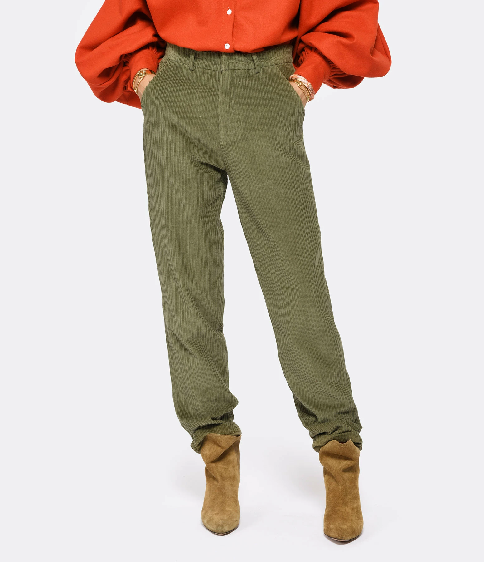 CHARLIE JOE Pantalon Harry Coton Velours Kaki 4 CHARLIE JOE Pantalon Harry Coton Velours Kaki - Image 4