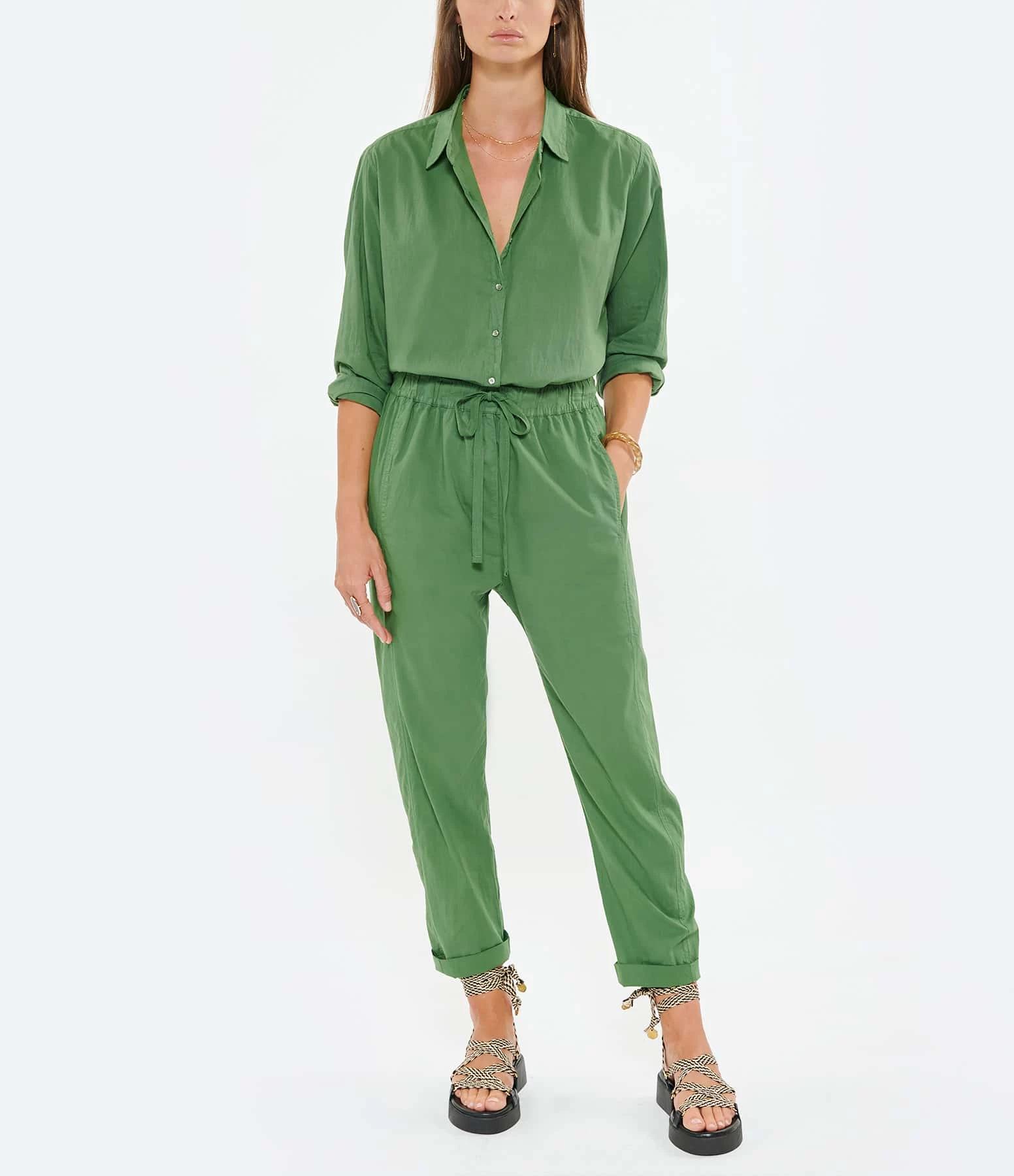 XIRENA Pantalon Fin Draper Coton Vert 2 XIRENA Pantalon Fin Draper Coton Vert - Image 2