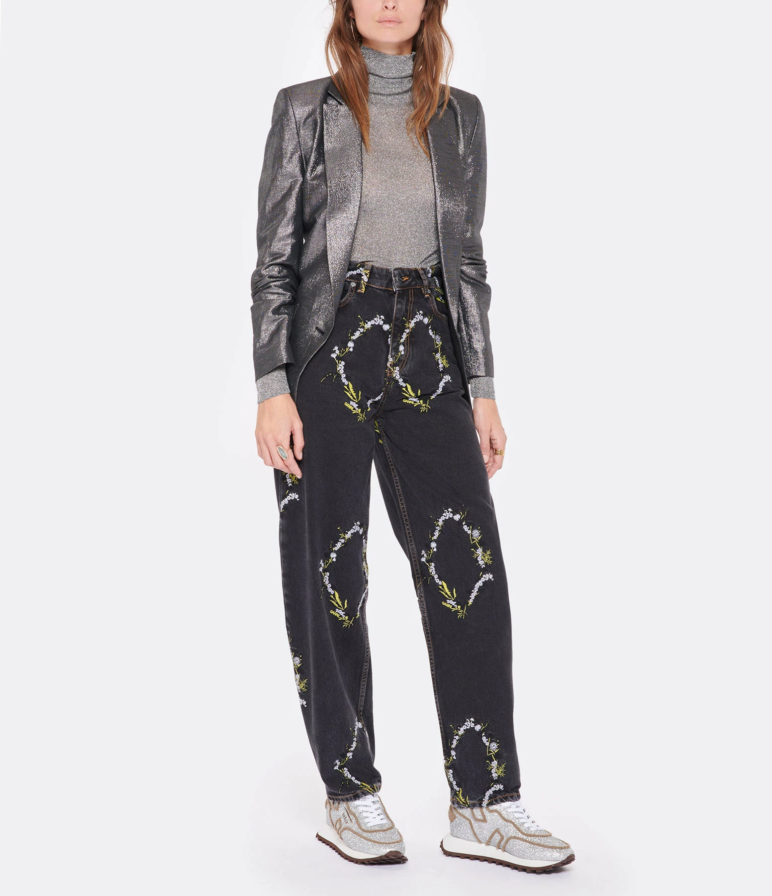 GANNI Pantalon Denim Organique Broderies Noir Délavé 2 GANNI Pantalon Denim Organique Broderies Noir Délavé - Image 2