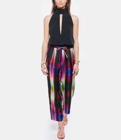 Alternative view of PIERRE-LOUIS MASCIA Pantalon Aloe Soie Imprimé Noir Rose