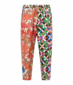 PIERRE-LOUIS MASCIA Pantalon Aloe Soie Imprimé Rouge Vert