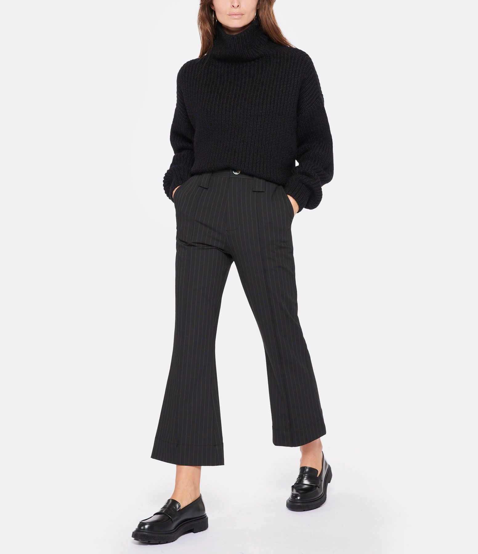 GANNI Pantalon Stretch Rayures Noir 2 GANNI Pantalon Stretch Rayures Noir - Image 2