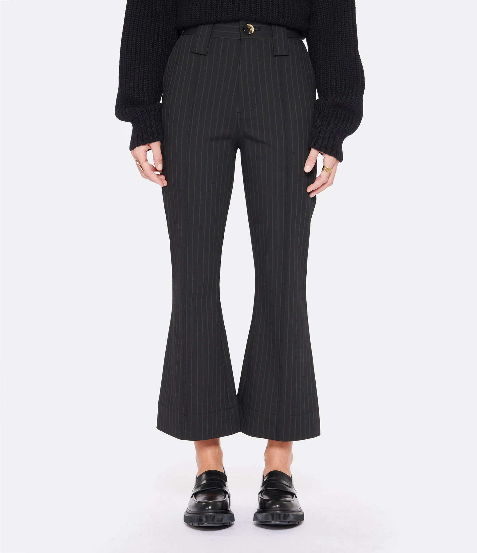 GANNI Pantalon Stretch Rayures Noir 3 GANNI Pantalon Stretch Rayures Noir - Image 3