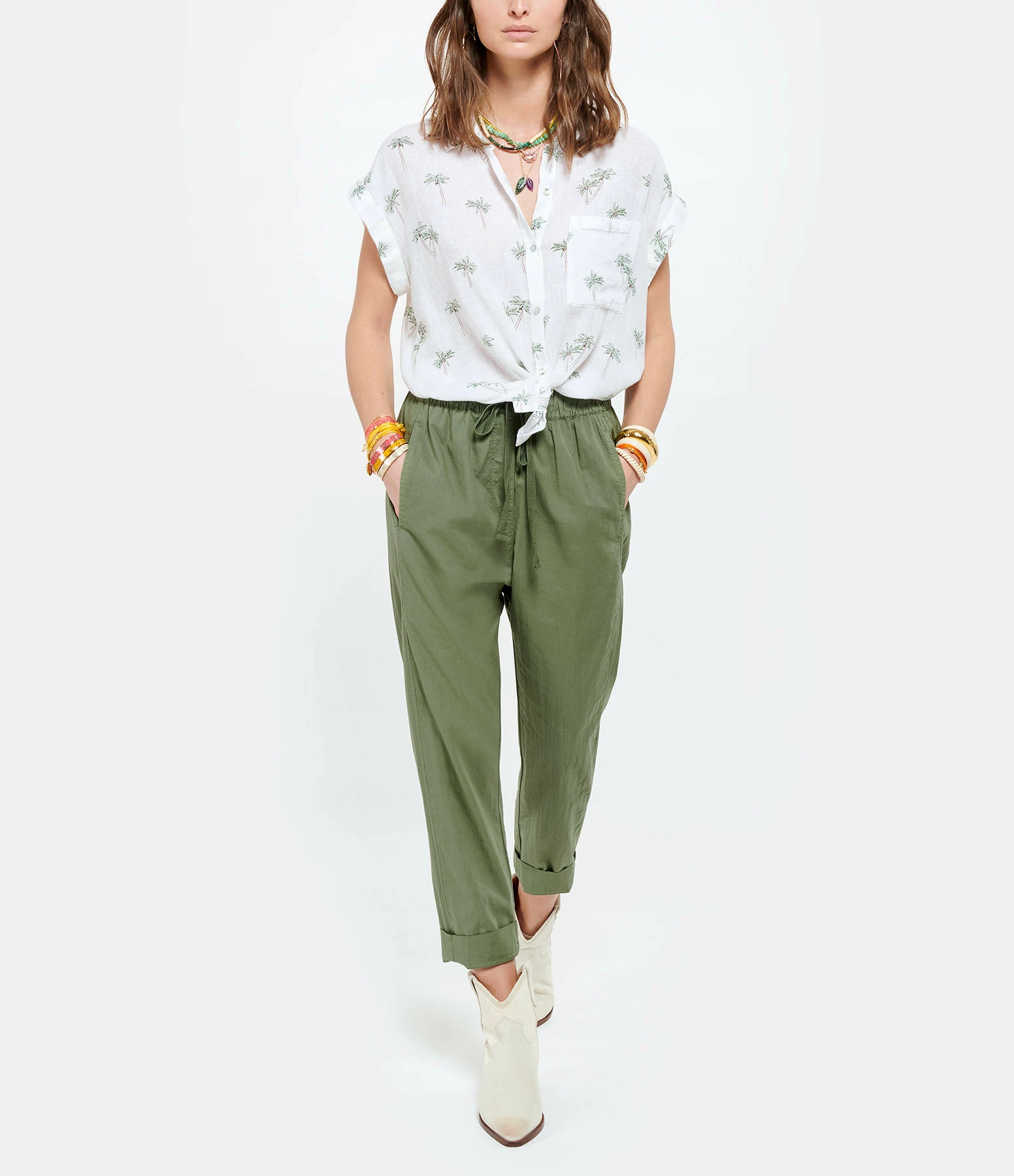 XIRENA Pantalon Fin Draper Coton Vert Olive 3 XIRENA Pantalon Fin Draper Coton Vert Olive - Image 3