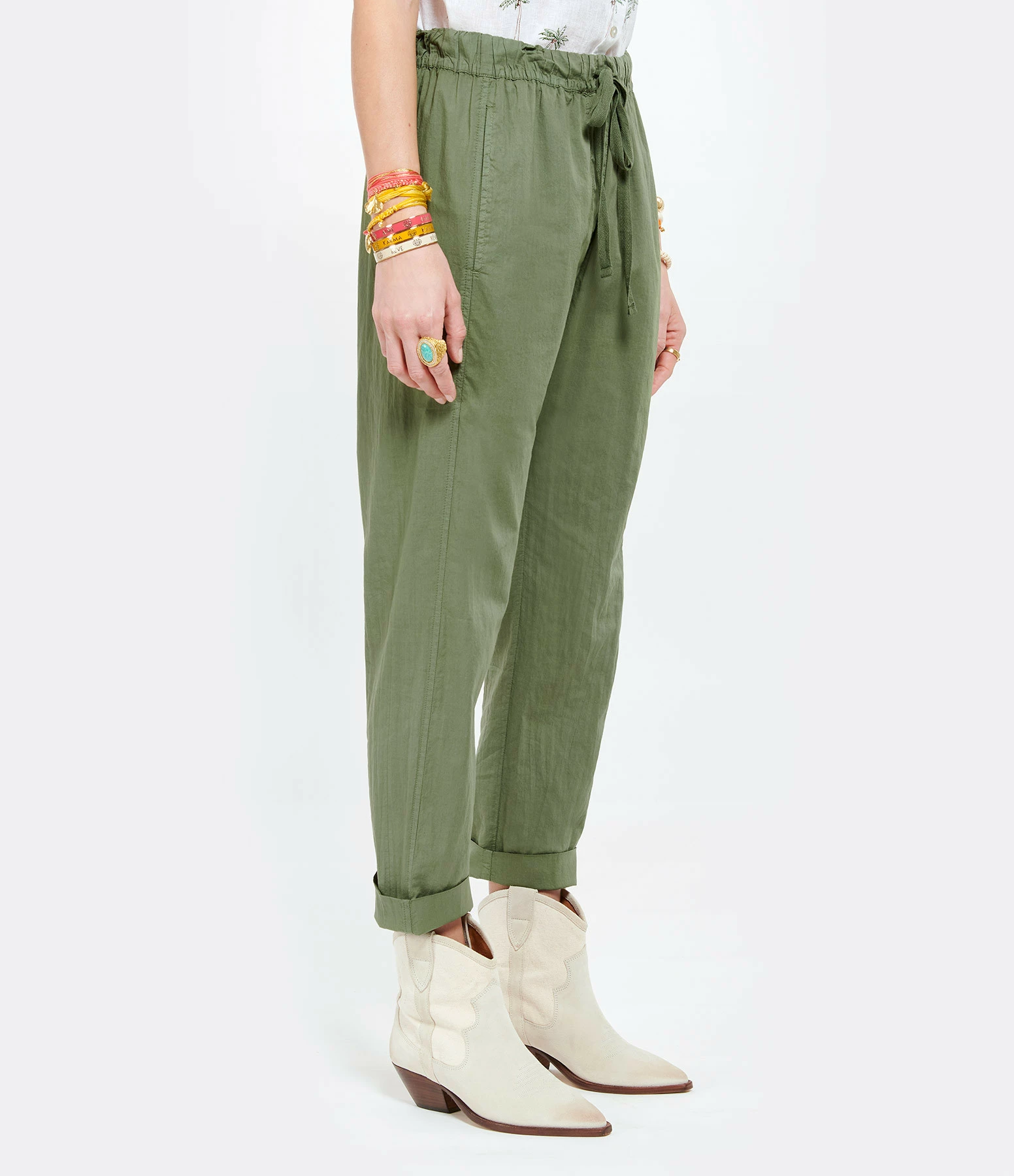 XIRENA Pantalon Fin Draper Coton Vert Olive 4 XIRENA Pantalon Fin Draper Coton Vert Olive - Image 4