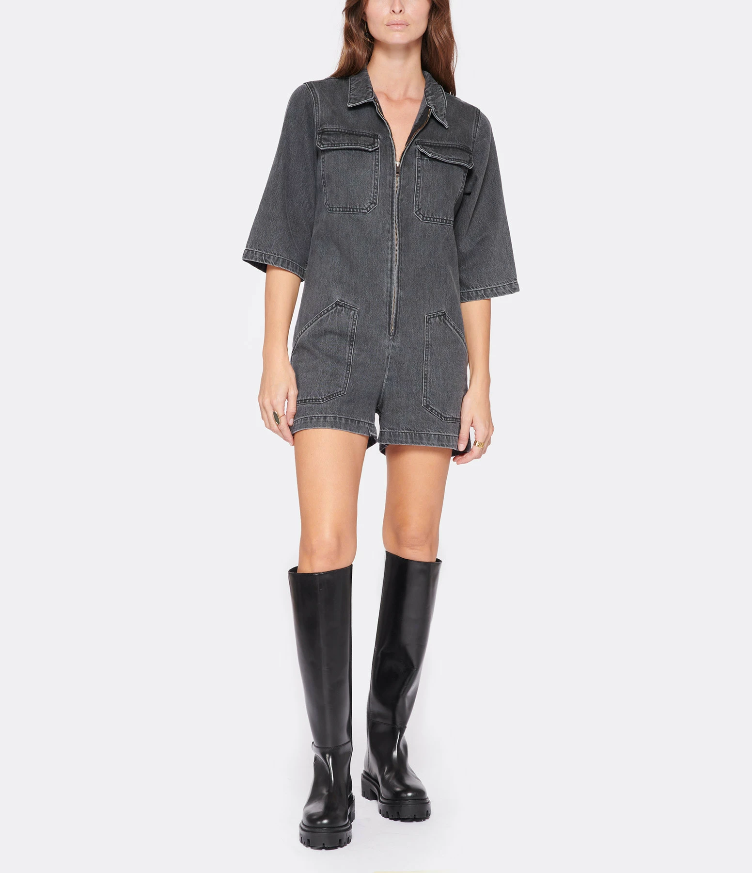 MODETROTTER Combishort Elvire Coton Gris 3 MODETROTTER Combishort Elvire Coton Gris - Image 3