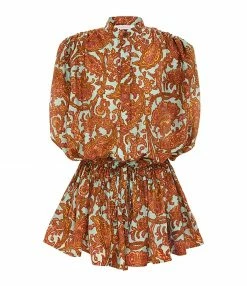 ZIMMERMANN Robe Tiggy Soie Imprimé Cachemire Pêche Menthe