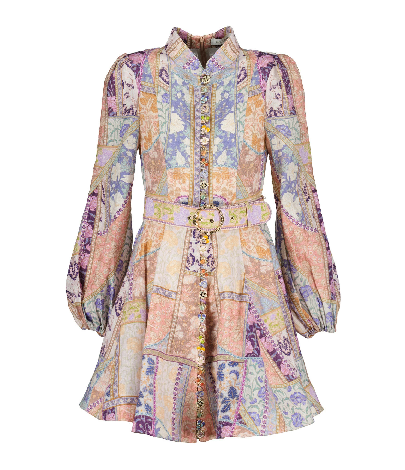 ZIMMERMANN Robe Mini Boutonnée Fleurie Lin Multicolore 1 ZIMMERMANN Robe Mini Boutonnée Fleurie Lin Multicolore