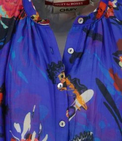 Alternative view of Robe Pia Mini Soie Bleu, Collaboration Rossy X Chufy