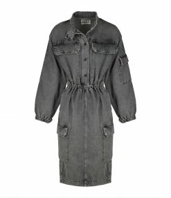 ESSENTIEL ANTWERP Robe Celery Coton Denim Fallen Rock Gris
