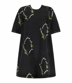 GANNI Robe Denim Organique Broderies Noir Délavé