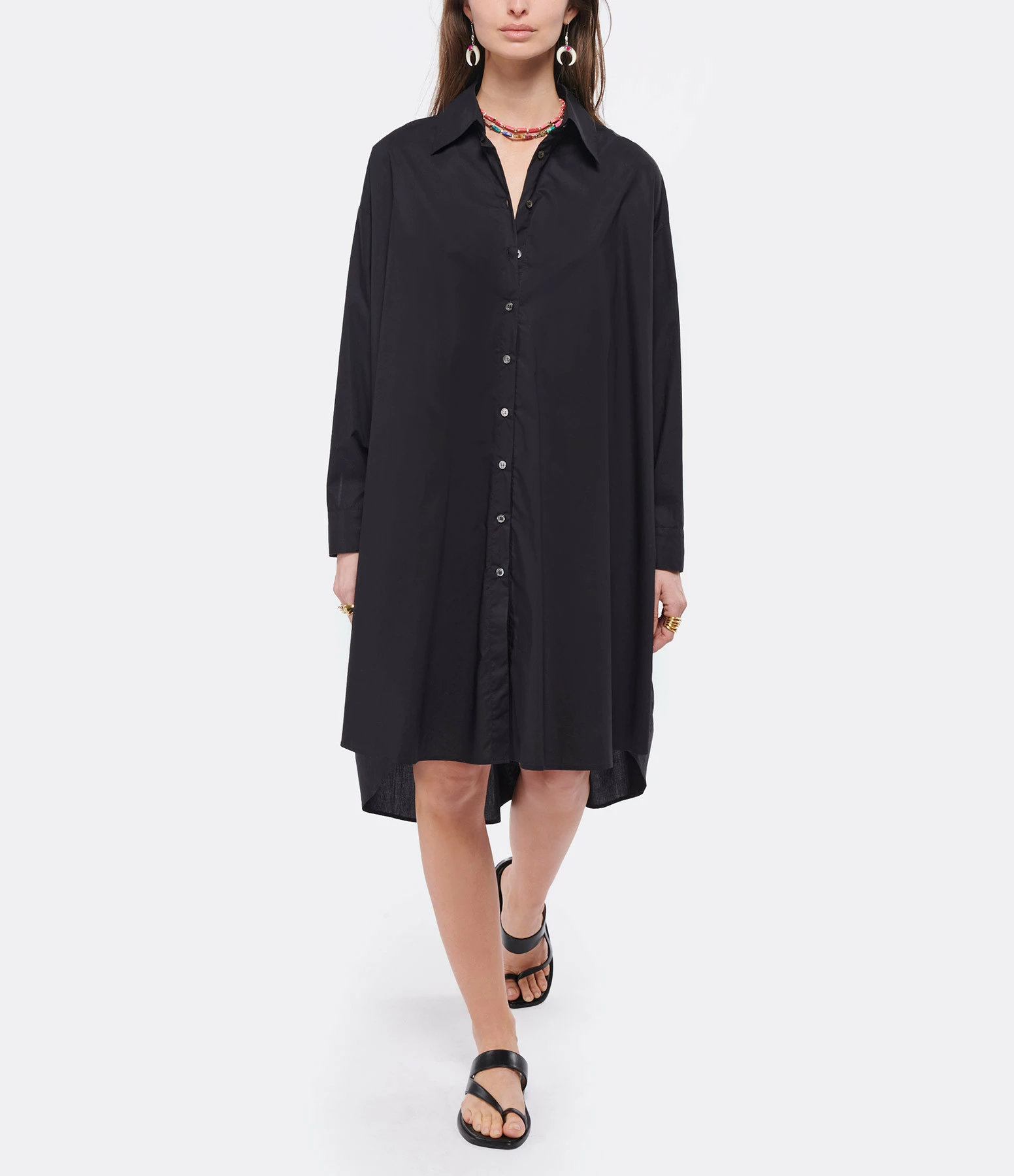 ROBERTO COLLINA Robe Chemise Coton Noir 3 ROBERTO COLLINA Robe Chemise Coton Noir - Image 3