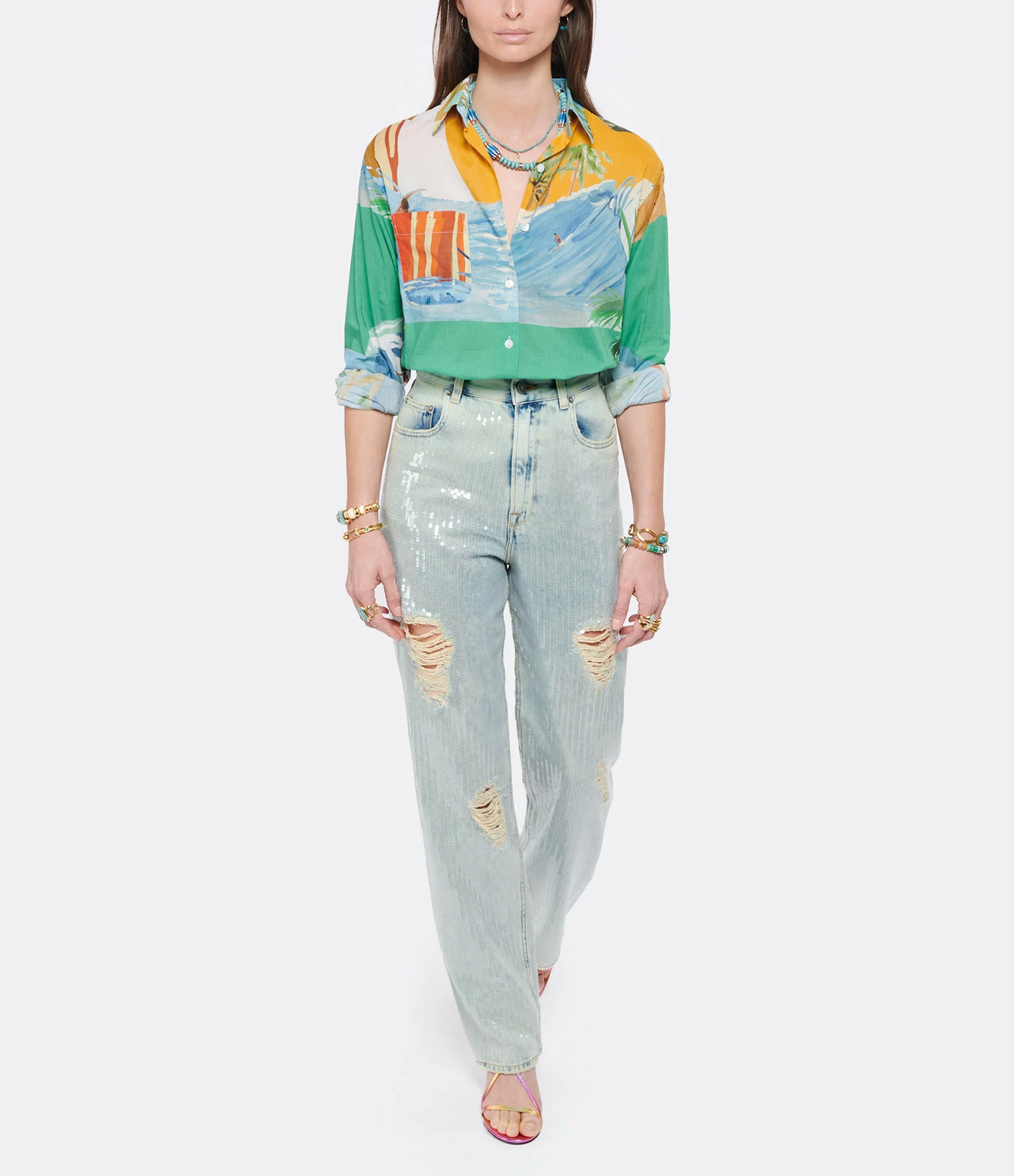 GOLDEN GOOSE Jean Denim Sequins Bleu 6 GOLDEN GOOSE Jean Denim Sequins Bleu - Image 6