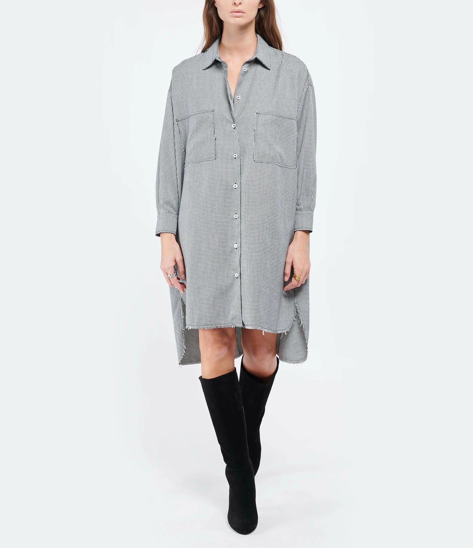 JEANNE VOULAND Robe Chemise Gally Pied De Poule Noir Blanc 4 JEANNE VOULAND Robe Chemise Gally Pied De Poule Noir Blanc - Image 4