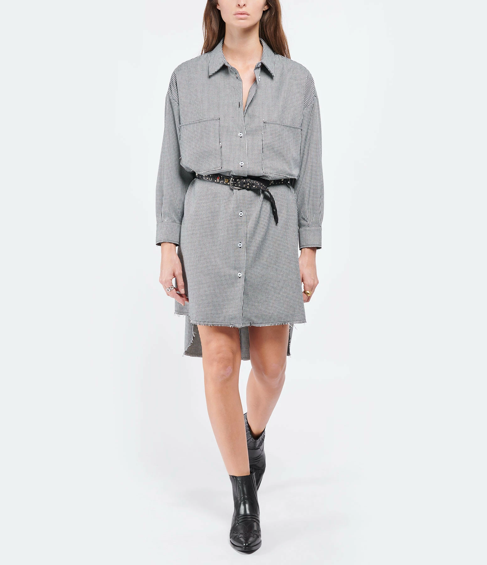 JEANNE VOULAND Robe Chemise Gally Pied De Poule Noir Blanc 6 JEANNE VOULAND Robe Chemise Gally Pied De Poule Noir Blanc - Image 6