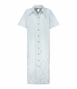 GANNI Robe Broderie Anglaise Illusion Bleu