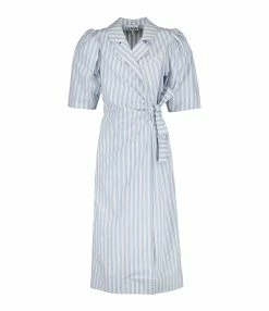 GANNI Robe Coton Rayures Bleu
