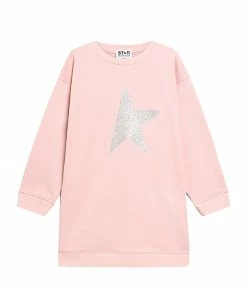 GOLDEN GOOSE Robe Sweatshirt Enfant Star Coton Rose Argenté