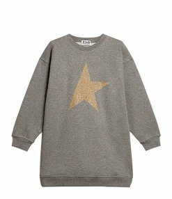 GOLDEN GOOSE Robe Sweatshirt Enfant Star Coton Gris Doré