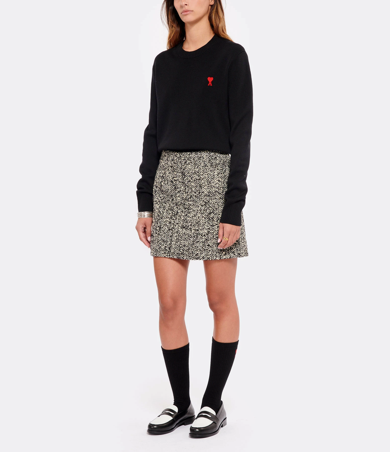 AMI PARIS Jupe Laine Vierge Noir Écru 3 AMI PARIS Jupe Laine Vierge Noir Écru - Image 3