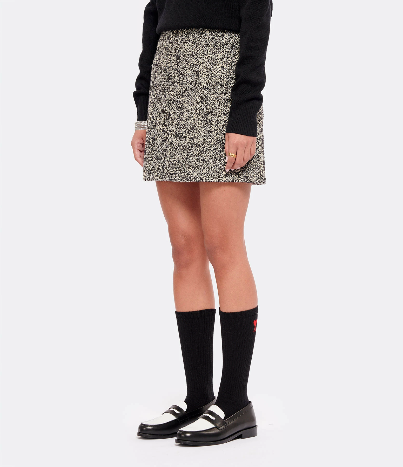 AMI PARIS Jupe Laine Vierge Noir Écru 4 AMI PARIS Jupe Laine Vierge Noir Écru - Image 4