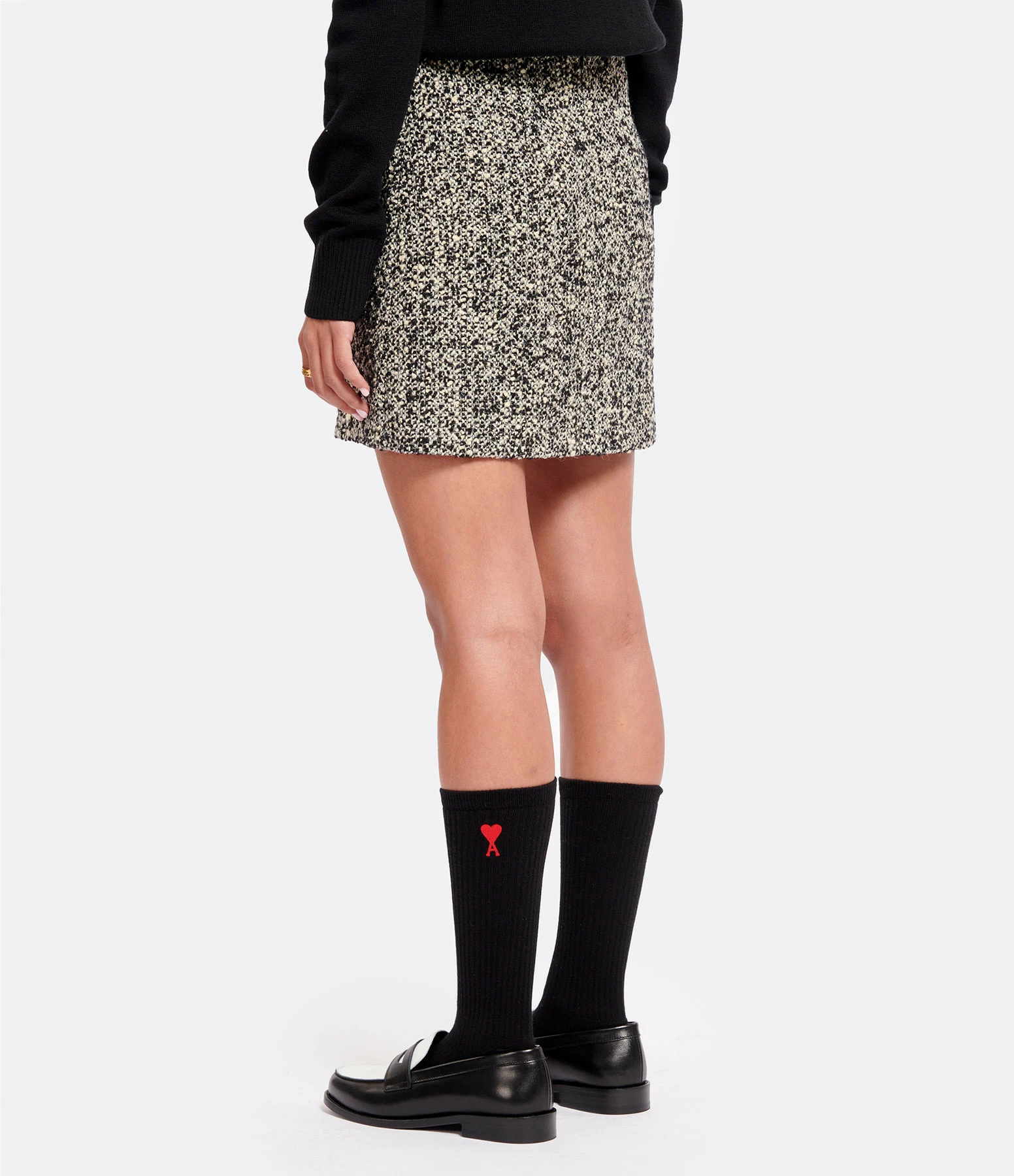 AMI PARIS Jupe Laine Vierge Noir Écru 5 AMI PARIS Jupe Laine Vierge Noir Écru - Image 5