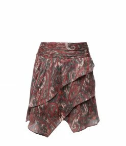 IRO Jupe Zully Soie Imprimé Rouge