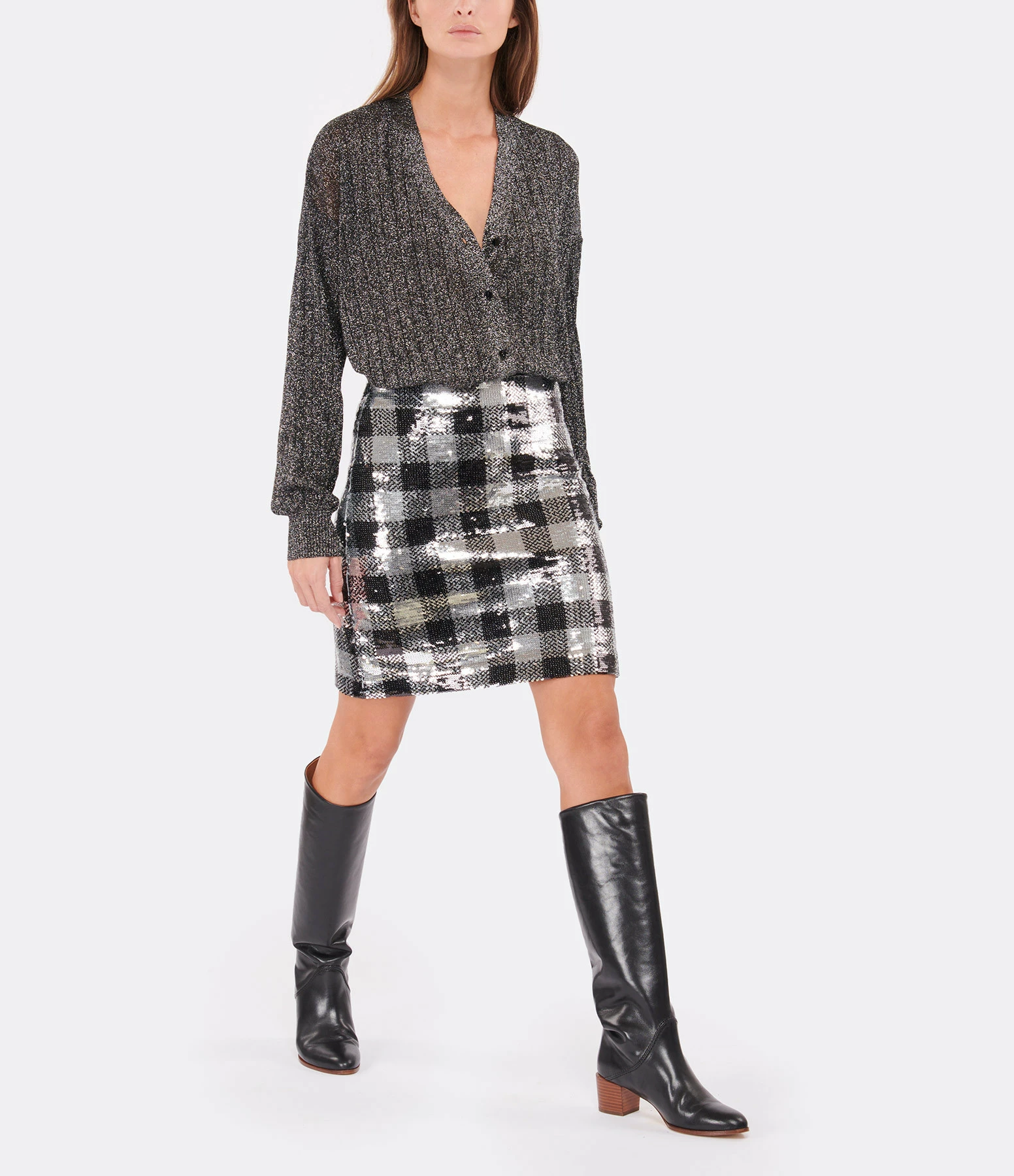TARA JARMON Jupe Jude Sequins Noir Argent 3 TARA JARMON Jupe Jude Sequins Noir Argent - Image 3