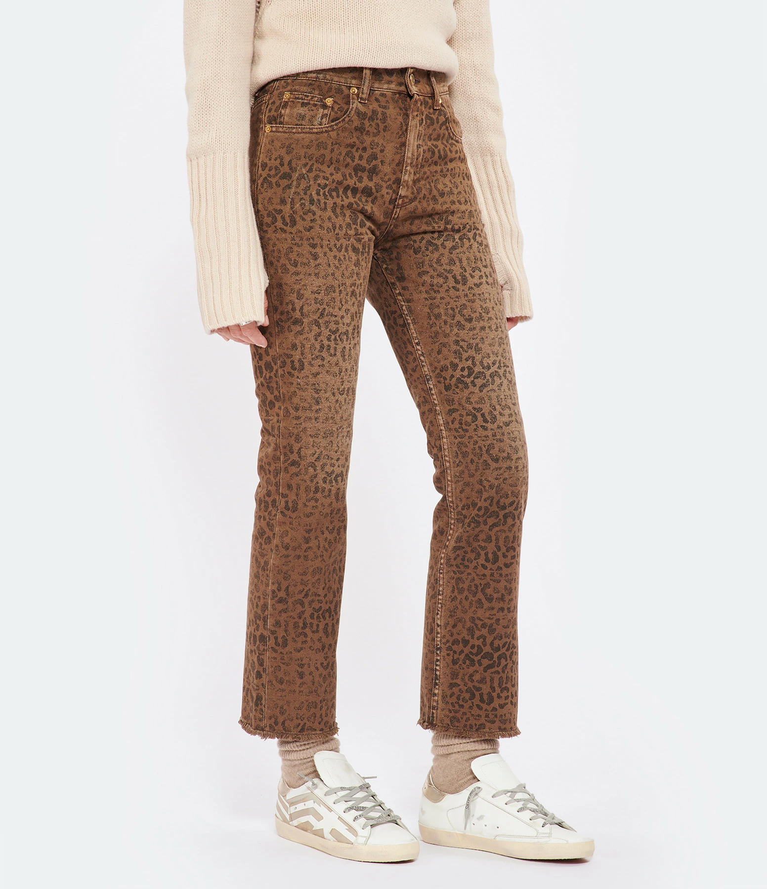GOLDEN GOOSE Jean Golden Coton Léopard Noir 4 GOLDEN GOOSE Jean Golden Coton Léopard Noir - Image 4