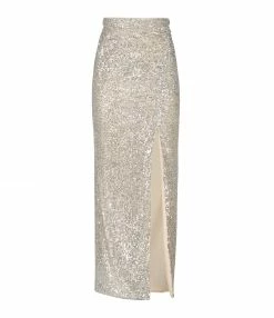 SELF PORTRAIT Jupe Maxi Sequins Argenté
