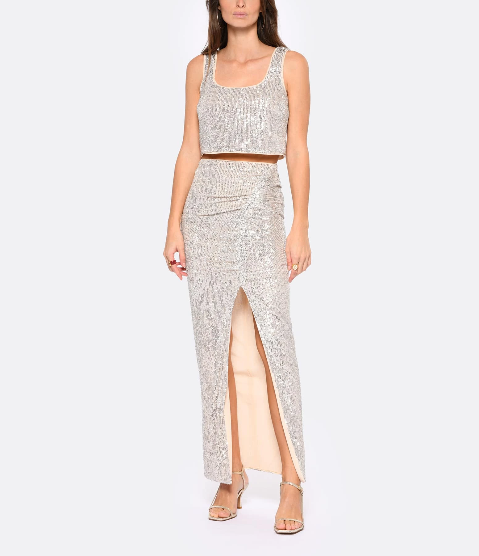 SELF PORTRAIT Jupe Maxi Sequins Argenté 3 SELF PORTRAIT Jupe Maxi Sequins Argenté - Image 3