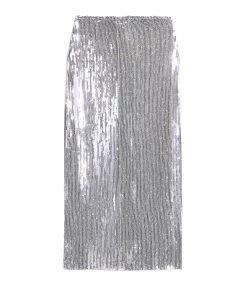 AMI PARIS Jupe Crayon Sequins Argenté