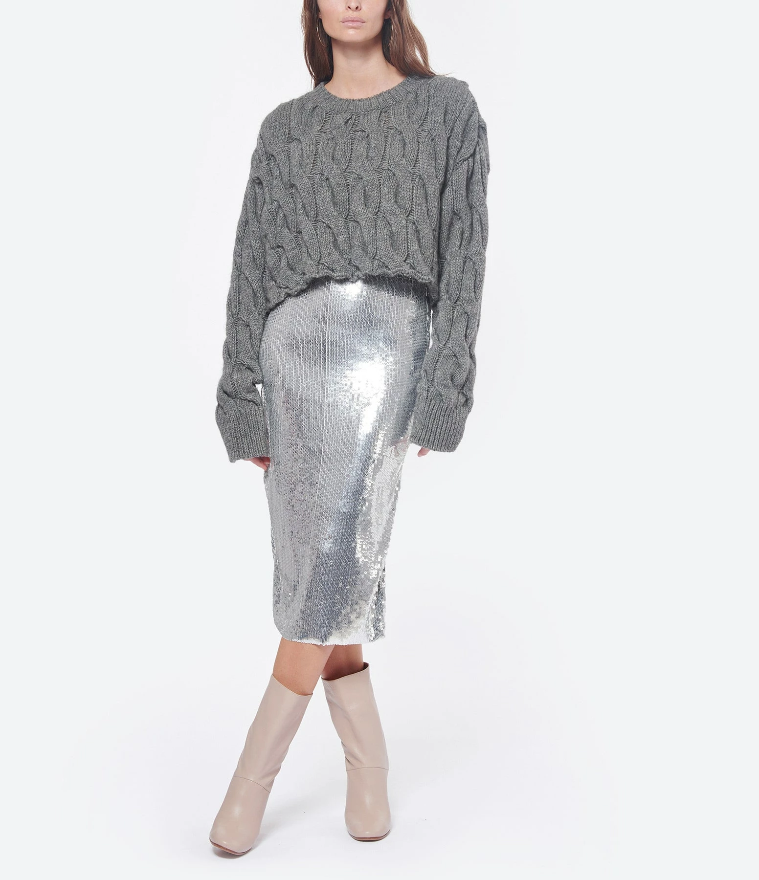 AMI PARIS Jupe Crayon Sequins Argenté 3 AMI PARIS Jupe Crayon Sequins Argenté - Image 3