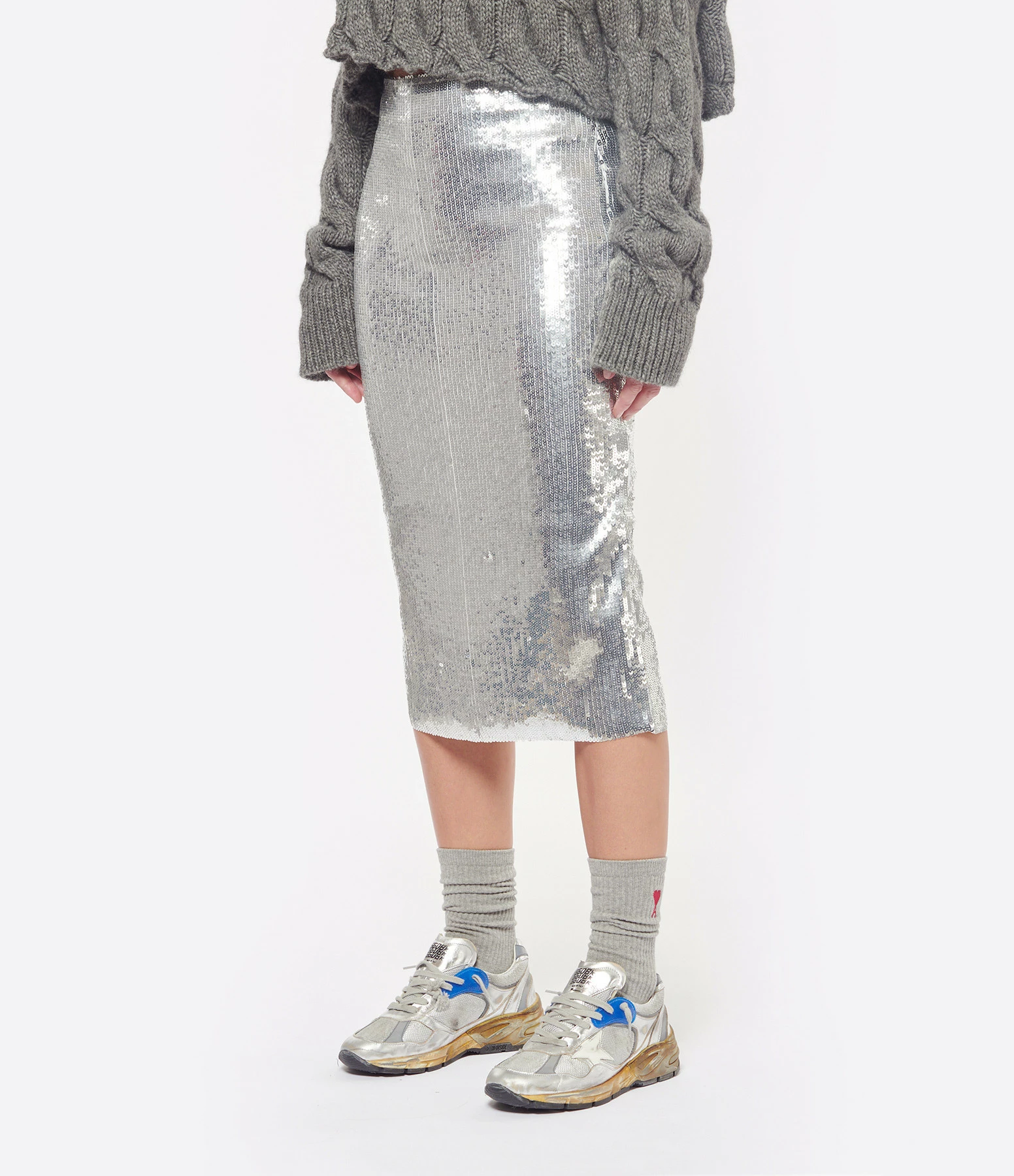 AMI PARIS Jupe Crayon Sequins Argenté 4 AMI PARIS Jupe Crayon Sequins Argenté - Image 4