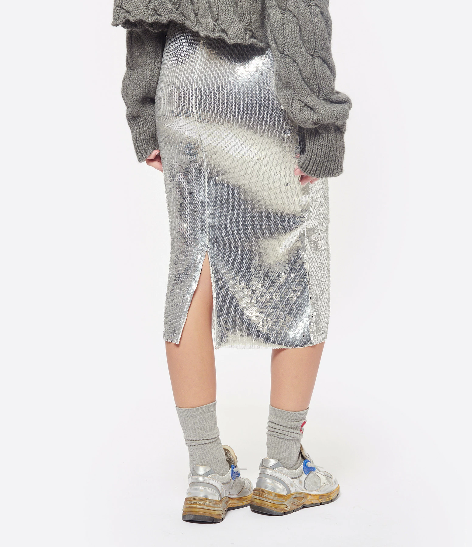 AMI PARIS Jupe Crayon Sequins Argenté 5 AMI PARIS Jupe Crayon Sequins Argenté - Image 5