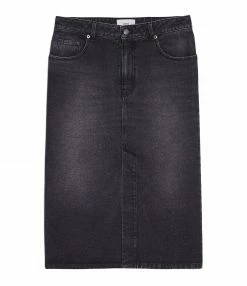 AMI PARIS Jupe Crayon Coton Denim Noir Usé