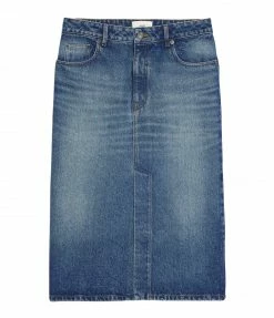 AMI PARIS Jupe Crayon Coton Denim Bleu Usé