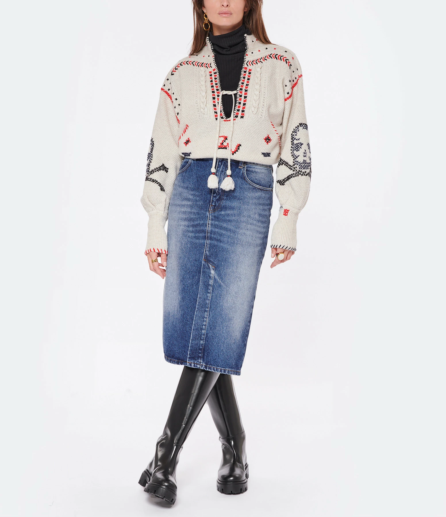 AMI PARIS Jupe Crayon Coton Denim Bleu Usé 3 AMI PARIS Jupe Crayon Coton Denim Bleu Usé - Image 3