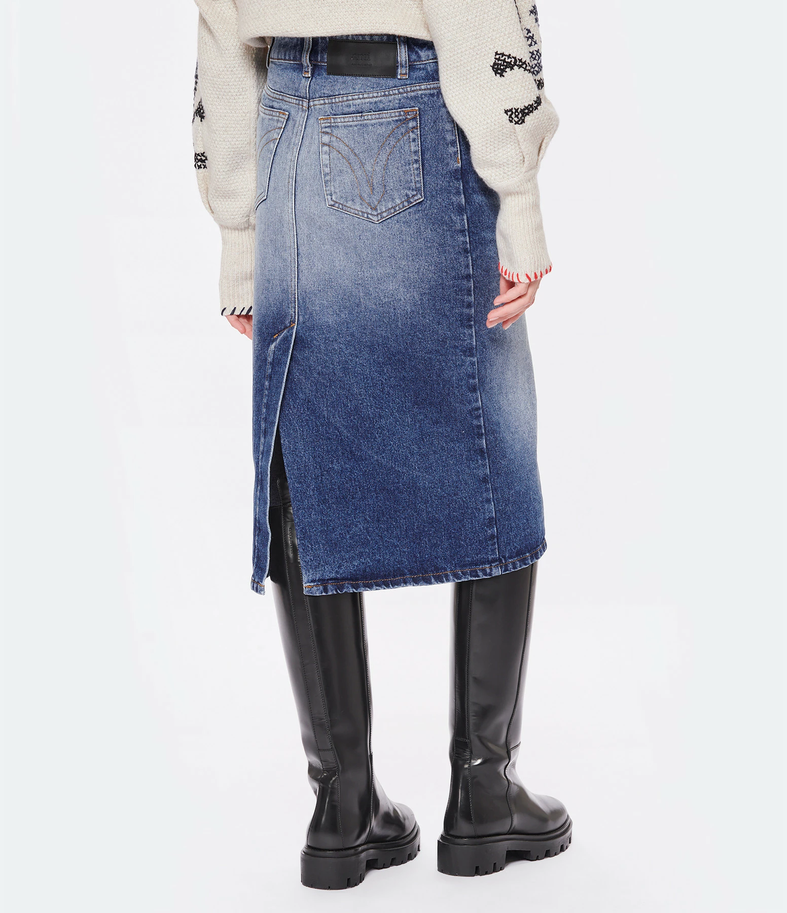 AMI PARIS Jupe Crayon Coton Denim Bleu Usé 5 AMI PARIS Jupe Crayon Coton Denim Bleu Usé - Image 5