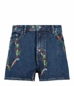 GANNI Short Denim Imprimé Bleu