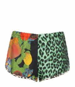 LA PRESTIC OUISTON Short Boxe Soie Imprimé Fruits Noir