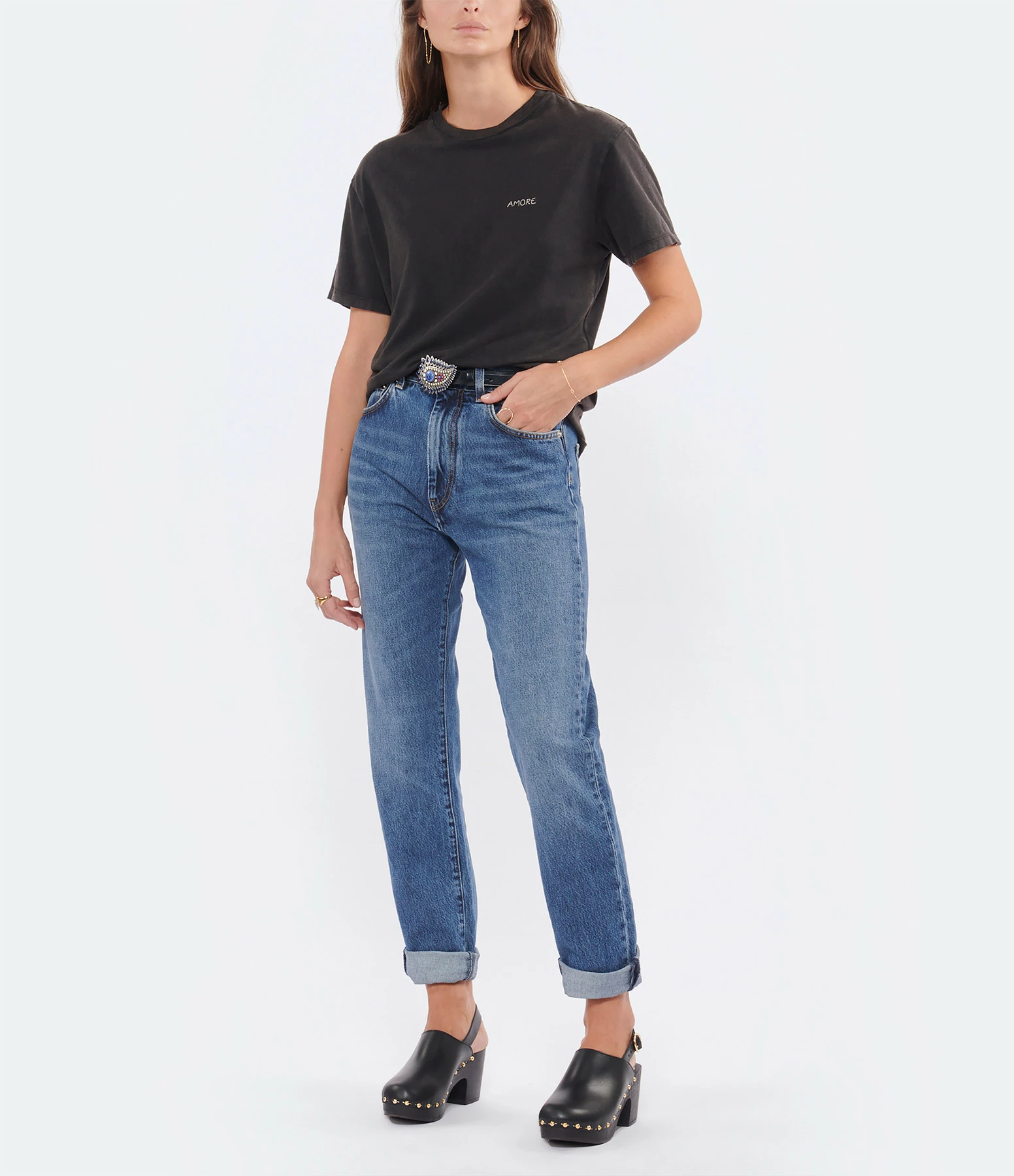 LOULOU STUDIO Jean Wular Droit Coton Bleu Délavé 6 LOULOU STUDIO Jean Wular Droit Coton Bleu Délavé - Image 6